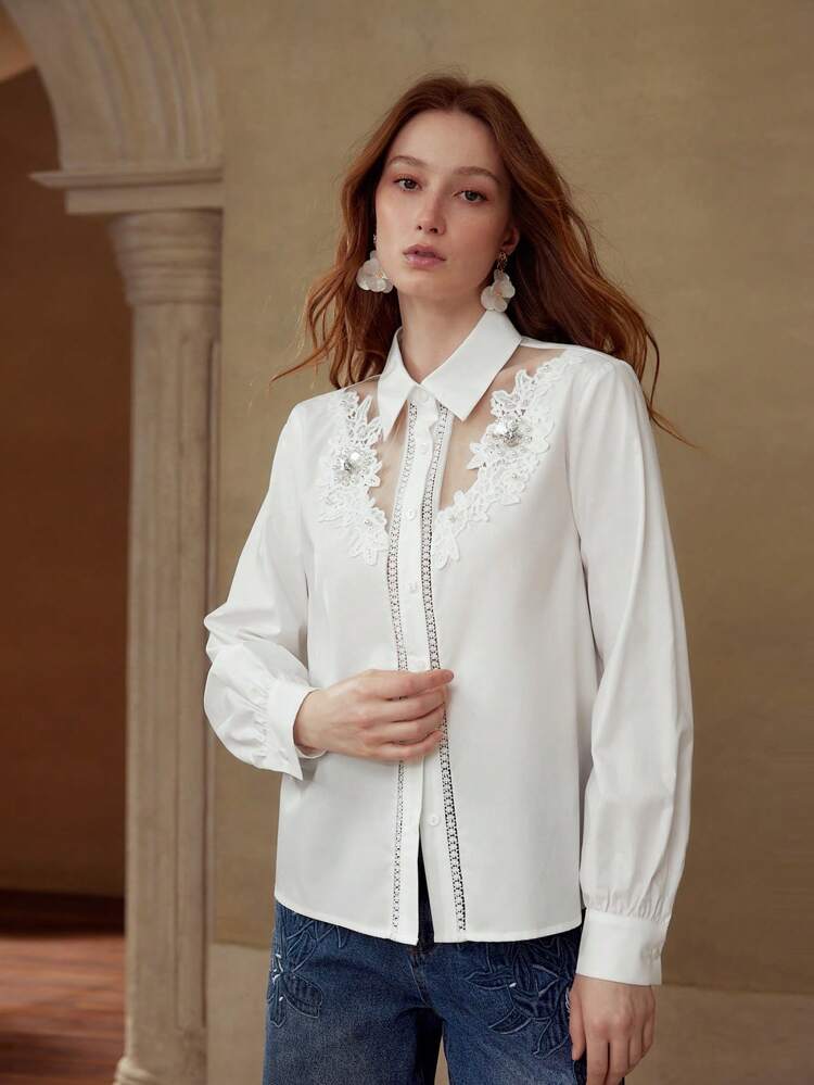 CONTRAST GUIPURE LACE SHIRT