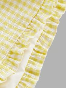 SHEIN MOD 女士黄色格子荷叶边下摆短裤