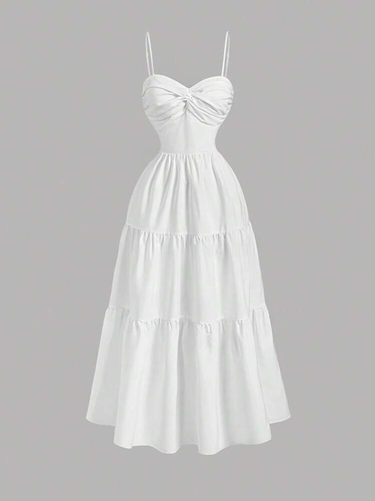 SHEIN MOD Abito con arricciatura frontale, scollo incrocio e vita segnata - Bianco - Visualizzare 1