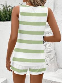 SHEIN LUNE 2pcs Casual Stripe Print Set, Suitable For Plus Size In Summer - Green - View 2