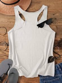 SHEIN LUNE Women Plain Casual Racerback Tank Top,Slightly Sheer Suitable For Summer,Casual - White - View 2