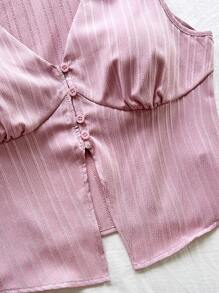 Soleia WYWH Kỳ nghỉ dành cho nữ DU LỊCH Màu trắng họa tiết thông thường xếp nếp Deep V Tank Top cho mùa hè - Bụi hồng - Xem 7