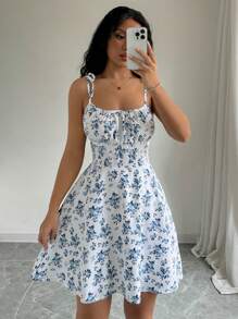 SHEIN PETITE 女士无袖褶皱腰优雅迷你连衣裙