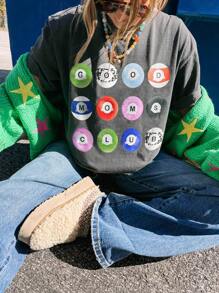 INAWLY Geometric Pattern Casual Short Sleeve T-Shirt, Suitable For Everyday Wear - Dark Grey - View 1