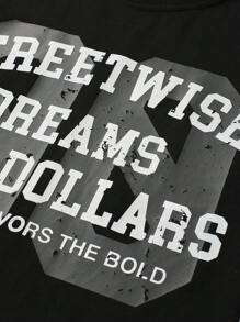 ROMWE MEN Street Life Men's Loose Crop Tee With Camo Branch Print And Slogan, Patchwork Design - Multicolor - View 6