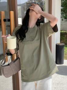 DAZY Embroidered Letter Short Sleeve T-Shirt, Summer - Green - View 3