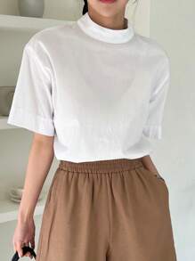 DAZY Blusa Sólida De Cuello Alto Simulado Y Hombro Caído - Blanco - Ver 6