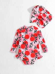 Baby Girl Floral Print Long Sleeve Zipper Front One-Piece Swimsuit, Ruffled Trim, Includes Hat (Random Print) - Multicolor - View 4