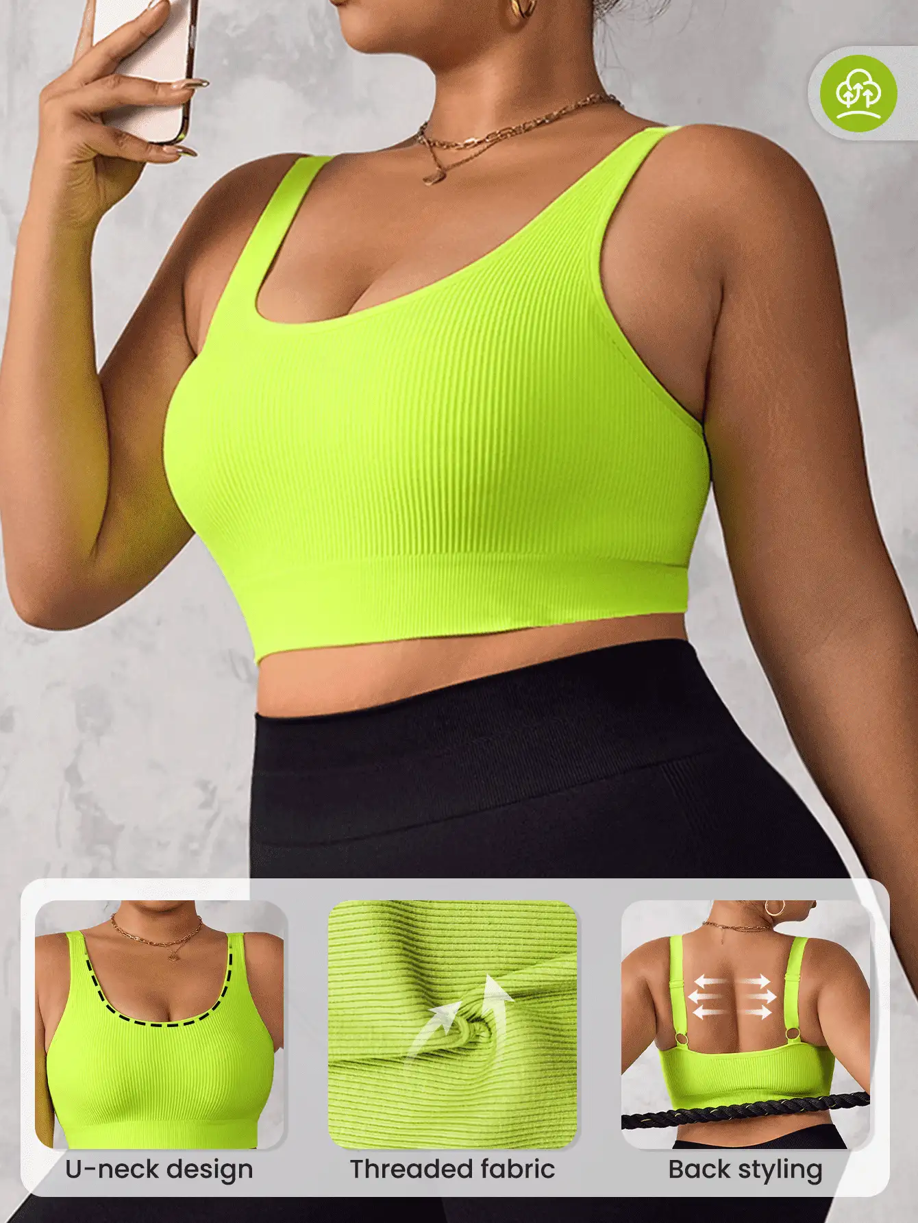 SHEIN Rhythm Era 3pcs/Set Plus Size Women Seamless Ribbed Camisole Sports Bras - Multicolor - View 2