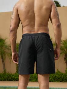 Surfspeed Men Plus Size Holiday Beach Pool Letter Printed Elastic Waist Swim Shorts With Mesh Lining Milk Silk Lining - Black - View 2