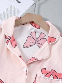 Spring Girls' Floral Knitted Cardigan With Pockets & Rompers Two Pieces Outfit, Casual Loungewear,Summer,Travel - Baby Pink - View 4