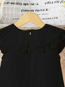 Young Girl The New Style Of Short-Sleeved Chiffon Top With A Bowknot. It Features A Bubble Hem, Is Comfortable, And Represents The Fashion , Being Elegant, Sweet, And Cute, A Must-Have For Daily Wear - Black - View 5