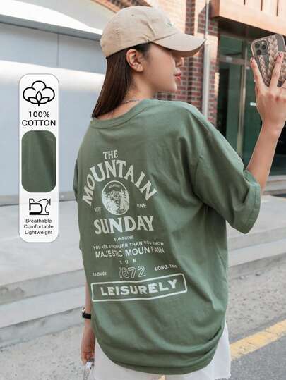 DAZY Letter Graphic Drop Shoulder Tee Summer Oversized T-Shirt