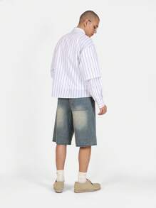 SUMWON Chemise boutonnée surdimensionnée en coton mélangé à rayures verticales, style classique décontracté de bureau, porter au printemps et à l'été, col classique, manches longues - Blanc - Voir 5