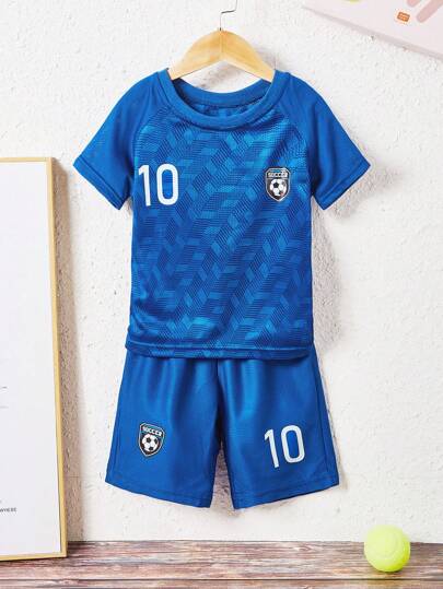 تي شيرت صبياني كرة القدم ورسومات بالأحرف الإنجليزية مع شورت