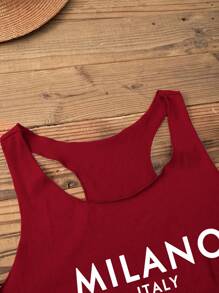 SHEIN LUNE Milano Women Casual Slogan Graphic Round Neck Tank Top, Suitable For Summer