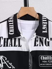 SHEIN Tween Boy's Cool Colorblock Letter Print Short Sleeve Shirt - Multicolor - View 3