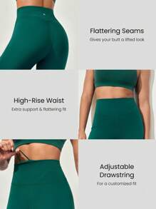 GLOWMODE 24" Powersculpt™ Flattering Butt Seam Reflective Hem Leggings High Impact Workout Running Training Gym - Dark Green - View 3