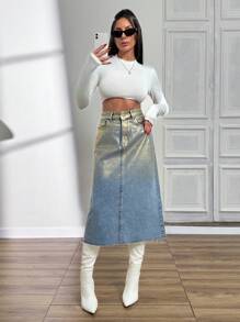 RueChic Women's Fashionable Metallic Washed Denim Mini Skirt - Multicolor - View 1