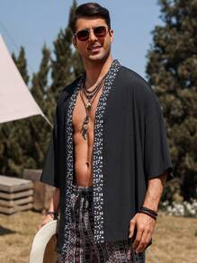 Manfinity RSRT Men's Vacation Print Patchwork Kimono Shirt