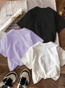 SHEIN Leap Crew 2 pièces/Set T-shirts imprimés de bandes dessinées décontractés pour jeune fille, convenant pour l'été - Multicolore - Voir 2