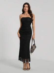 SHEIN Tall 优雅性感蕾丝露肩紧身二合一抹胸长裙