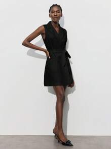 Maija 女士春夏新款腰带都市现代日常休闲短款连衣裙，适合外出、节日派对、约会、婚礼、音乐节等场合，复古90年代波西米亚风女装 - 黑色 - 查看 2