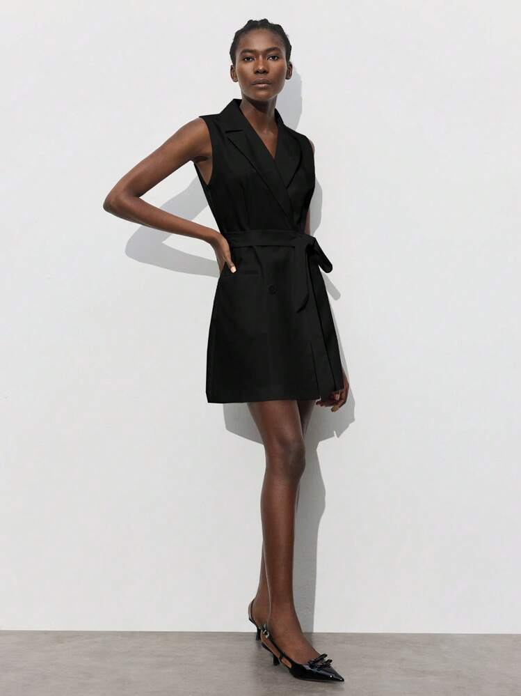 Maija 女士春夏新款腰带都市现代日常休闲短款连衣裙，适合外出、节日派对、约会、婚礼、音乐节等场合，复古90年代波西米亚风女装 - 黑色 - 查看 2