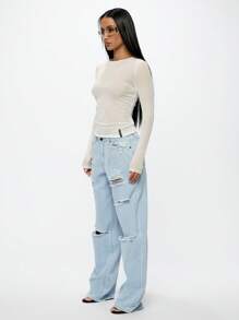 SUMWON WOMEN Long Sleeve Mesh Top Women Sheer Overlay Basic Layer Fall Winter Layering Piece Fashion Essential - Cream - View 4