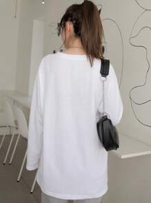 DAZY Solid Drop Shoulder Tee,Fall Clothes Long Sleeve Women Tops - White - View 2