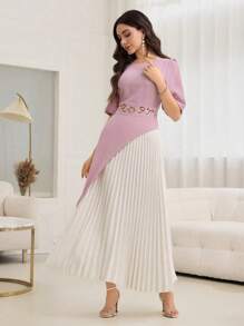 Modelyn Rochie cu mânecă scurtă, brodata cu tiv pliat - Multicolor - Vizualizare 5