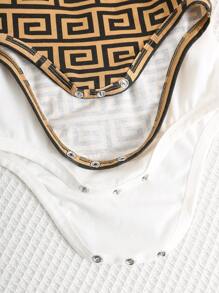 SHEIN 2pcs Baby Boy/Girl Casual Geometric Color Block Sleeveless Bodysuit, Suitable For Spring/Summer Indoor & Outdoor Wear