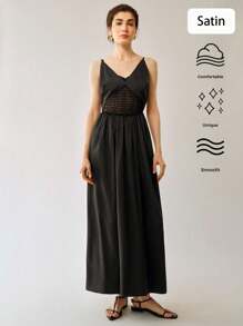 Chiquease Women's Slip-On Long Dress With Mesh Insert & Hollow-Out Design - Black - View 9