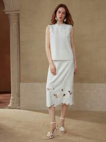 MOTF PREMIUM FLORAL EMBROIDERY A LINE SKIRT - White - View 4