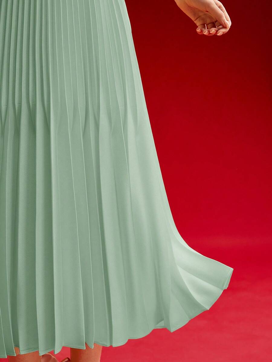 MOTF PREMIUM ELASTIC WAIST PLEATED FLOWY SKIRT,VALENTINE'S DAY - Green - View 2