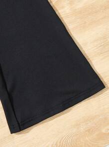 Girls' Tight Flared Stretch Printed Pants - Black - View 5