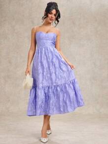 SHEIN BAE 女士紫色提花无袖甜美 V 领节日连衣裙 - 紫色 - 查看 5