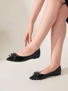 CUCCOO CHICEST Women's Pointed Toe Bow Decor Flat Loafers, Fashionable Daily Casual Shoes Spring Break Easter - Black - View 6