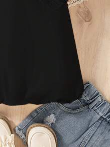 Young Girl The New Style Of Short-Sleeved Chiffon Top With A Bowknot. It Features A Bubble Hem, Is Comfortable, And Represents The Fashion , Being Elegant, Sweet, And Cute, A Must-Have For Daily Wear - Black - View 4