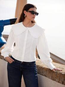 Maija Plus Size Women's Cute Short Shirt With Doll Collar