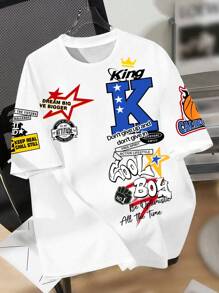 SHEIN Tween Boys' Casual Simple Short Sleeve Round Neck T-Shirt, Suitable For Summer - White - View 1