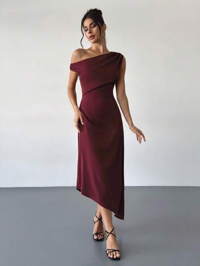 Firerie New Versatile Elegant Asymmetric Neck Asymmetrical Satin Look Dress, Women Summer Outfits For Women Wedding Guest Dress Women/Dress For Wedding Guest/Bridal Shower Dress White; Graduation Dress/White Graduation Dresschurch Clothes Women/Church Outfits Women/Church Dress