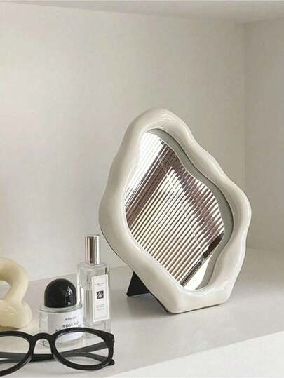 SHEIN Asymmetric Vintage Vanity Mirror With High Aesthetic Value, French Style Makeup Mirror For Bedroom Desk Decoration, Suitable For Living Room, Bedroom And Dining Room Halloween, Spooky, Autumn, Festival, Holiday Christmas, Winter, Holiday, Festival