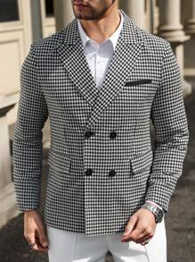 Manfinity Mode Blazer d'affaires casual à manches longues col châle à carreaux pour homme, pour l'automne - Noir et Blanc - Voir 4