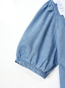 Tween Girl Casual Bleached Denim Dress With Heart Embroidery, Slim Fit Versatile Design For Everyday Wear, Chic And Fashionable - Light Wash - View 11