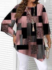 EMERY ROSE Plus Size Casual Plaid Printed Loose Shirt, Spring Autumn Chic Blouses For Women - Multicolor - View 5