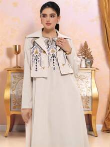 Al Najma Conservative Casual Embroidered Women's Arabic Set,Modest - Beige - View 4
