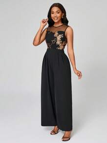 Lyxana Women's Elegant Lace Sequins Jumpsuit, Casual Holiday Wear