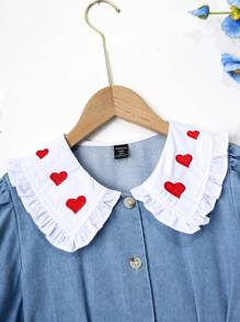 Tween Girl Casual Bleached Denim Dress With Heart Embroidery, Slim Fit Versatile Design For Everyday Wear, Chic And Fashionable - Light Wash - View 10