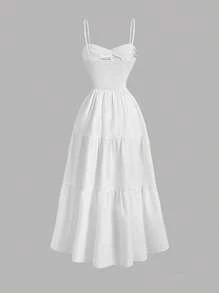 SHEIN MOD Twist Front Layered Ruffle Splice Cinched Waist Dress,  Rave,       Boho,Concert ,Tropical  , Elegant,Vacation ,Party,Flowy ,Ruffle ,Wedding Guest,Tea Party ,Modest Outfits Women Dress, Music Festival, Going Out - White - View 2